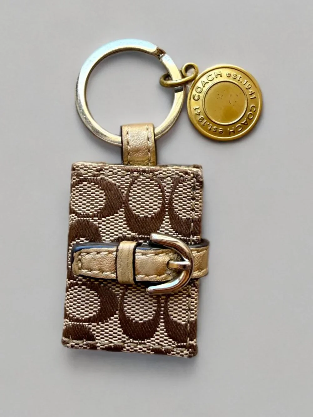 Coach Signature Gold Photo Frame Picture Holder Keychain Charm